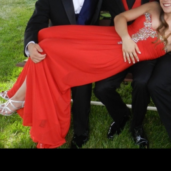 Red, strapless, jeweled prom dress/formal dress - Picture 12 of 12